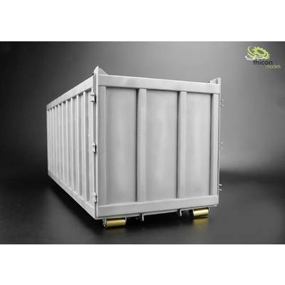 A grey model container on wheels, photographed in a studio setting. A 'thicon models' logo is visible in the top right corner.