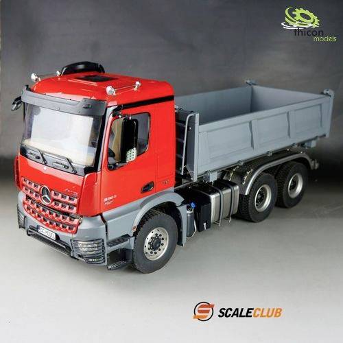 Red model of a lorry on a grey background with 'ScaleClub' logo.