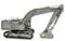 Excavator with hydraulic arm and bucket on tracked chassis, in grey colour.