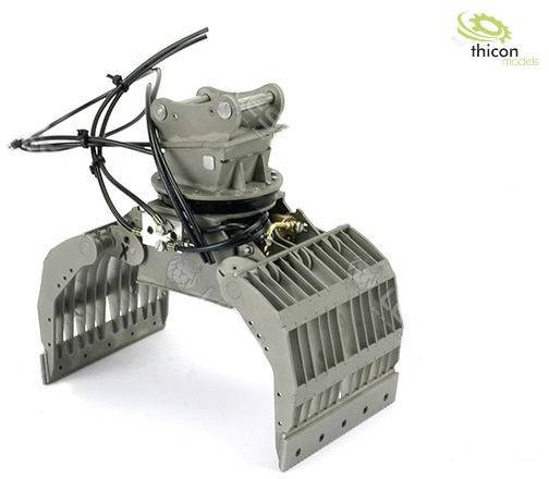 Metal gripper arm with hydraulic lines, developed for model-building applications by Thicon Models.