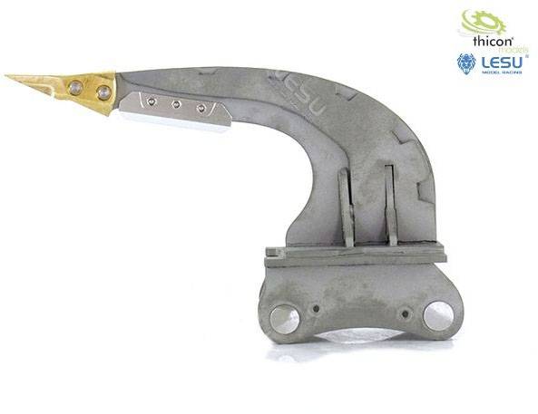 'Surgical metal instrument with a curved end and golden tip, likely for medical or technical applications.'