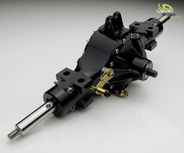 Black metal gearwheel on a white background, detailed view of mechanical components, with screws and fastenings.