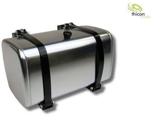 Gleaming silver tank with black mounting brackets, marked with the 'thicon models' logo in the top right corner.