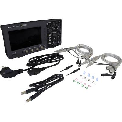 Oscilloscope with accessories: two probes, cables, colour rings and spare parts. Device for measuring and displaying electrical signals.