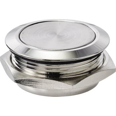 A chrome-plated closure cap with a flat design and ribbed edge. Suitable for pipes or machines with a threaded connection.