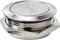 A chrome-plated closure cap with a flat design and ribbed edge. Suitable for pipes or machines with a threaded connection.