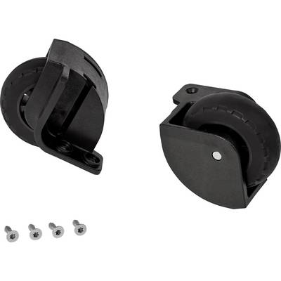 Two black rolls with fastening elements and four screws that can be used for mounting.