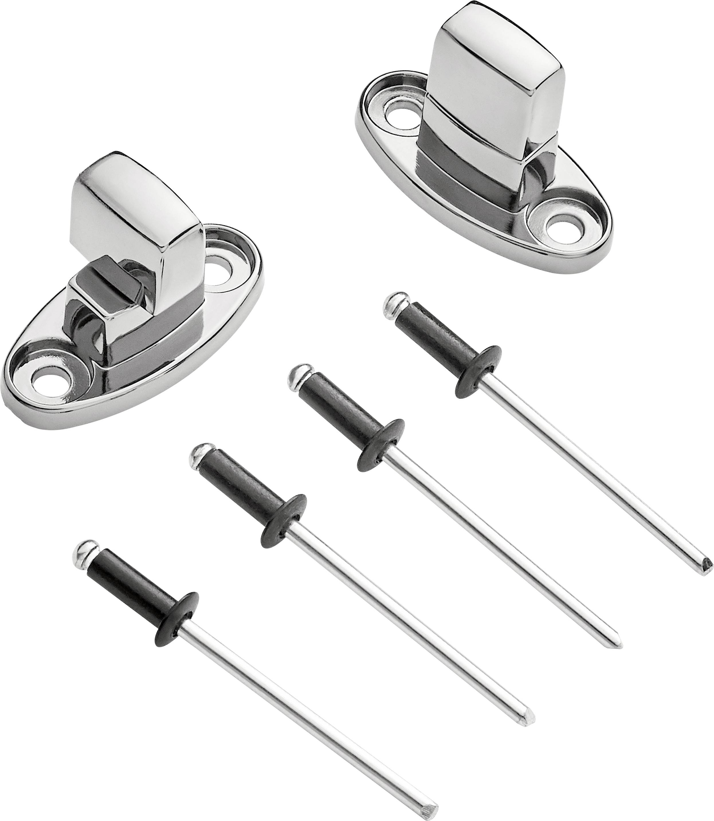 Two silver bars with screw holes and four rivets.