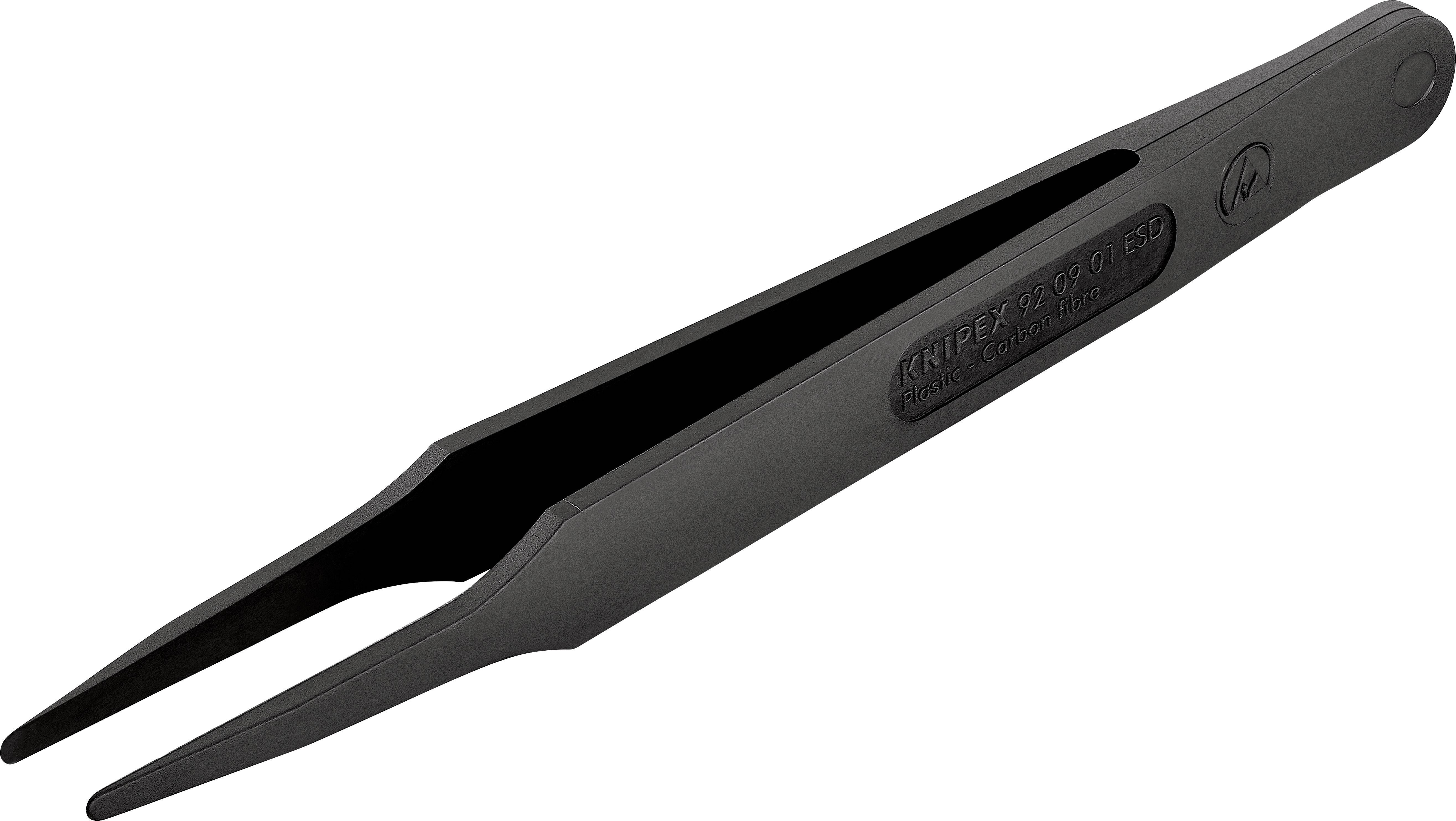 A black plastic tweezers with narrow tips, suitable for precise work or grasping small objects.