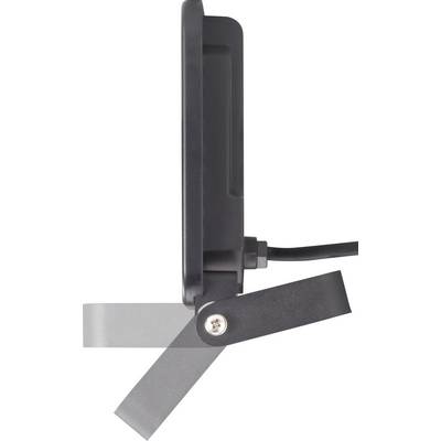 A side view of a black device with an attached cable, secured to a mount by a screw for stability.
