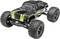 Black toy car with green accents and the text 'Warrior' on the side, large chunky tyres for off-road driving.