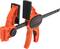 An orange G-clamp with a black handle and slide. 'JORGENSEN E-Z HOLD' is printed on the clamp.