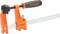 An orange and steel-coloured G-clamp with 'Jorgensen' printed on the handle; for securing workpieces.