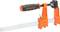 Metal clamp with an orange handle and black screw closure, used for holding or clamping objects in place.
