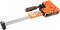 An orange G-clamp with handle and grip. Suitable for holding materials during crafting or DIY work. Brand name on handle.