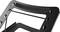 A black laptop stand with multiple ventilation holes and an adjustable tilt angle, designed for ergonomic working.