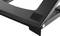 A black adjustable laptop stand made of metal, partially visible. It shows details of the minimalist construction.