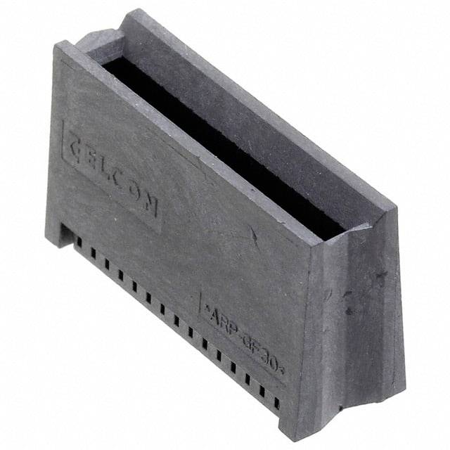 A black and grey, rectangular plastic component with vertical ribs on the sides and an open slot at the top.