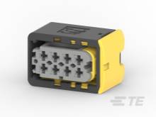 A yellow, rectangular connector with multiple connection points, likely part of an electronic device or system.