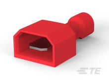 A red cable lug with a flat connector design, suitable for electrical connections.