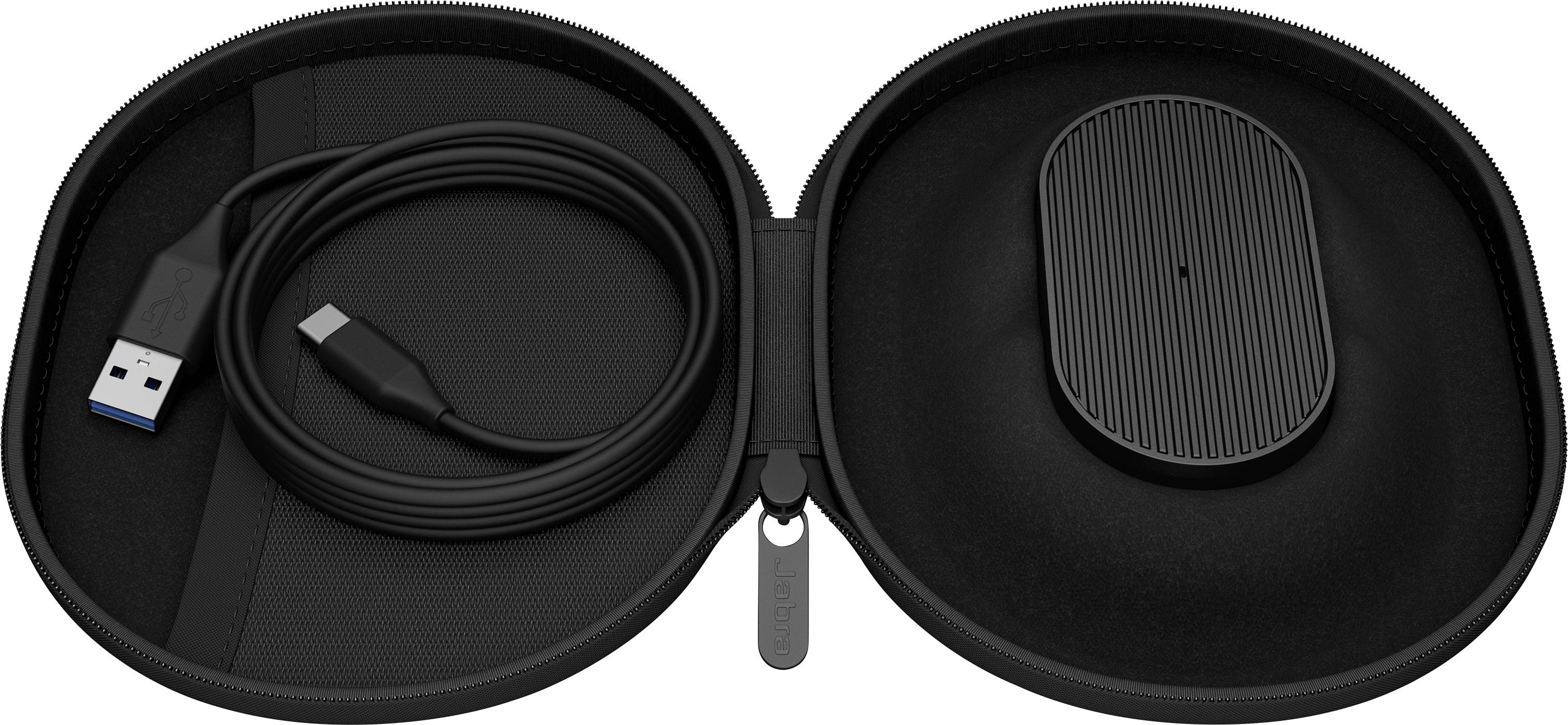 A black case with a USB cable and a wireless charger.