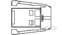 Floor plan of a boat interior view with two seats at the front, a helm station, and two additional seats at the rear.