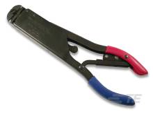 Crimping pliers with red and blue handles, primarily used for crimping work in electrical engineering.