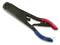 Crimping pliers with red and blue handles, primarily used for crimping work in electrical engineering.