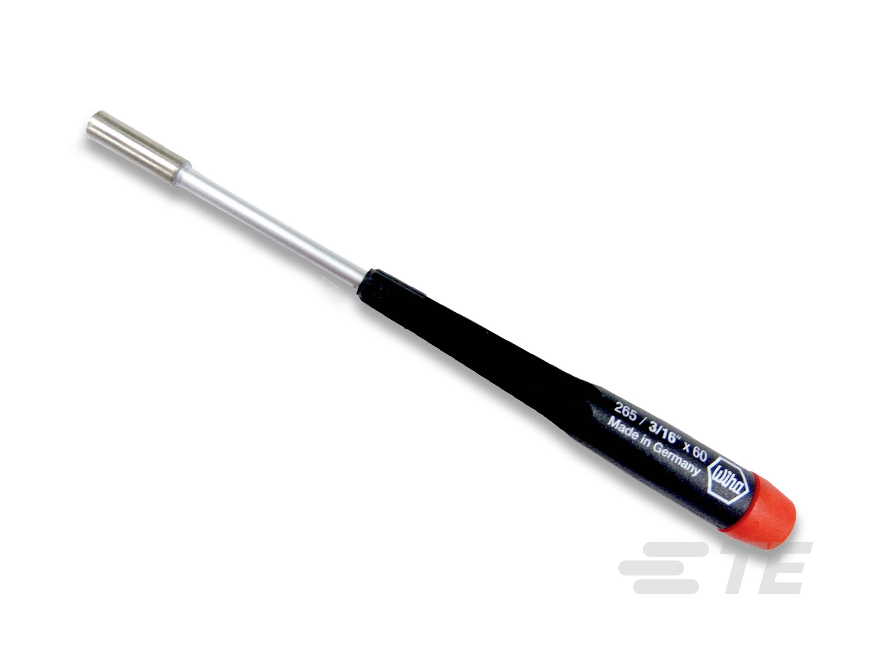 'Screwdriver with a black handle and red tip, suitable for precision work, 3/16 x 6 size.'