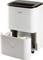Dehumidifier with open water tank, modern white design, standing on a table against a white background. Brand not identifiable.