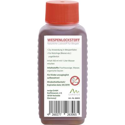 Brown bottle with label 'WASP ATTRACTANT - Natural attractant for wasps'. Application instructions and ingredients are listed.