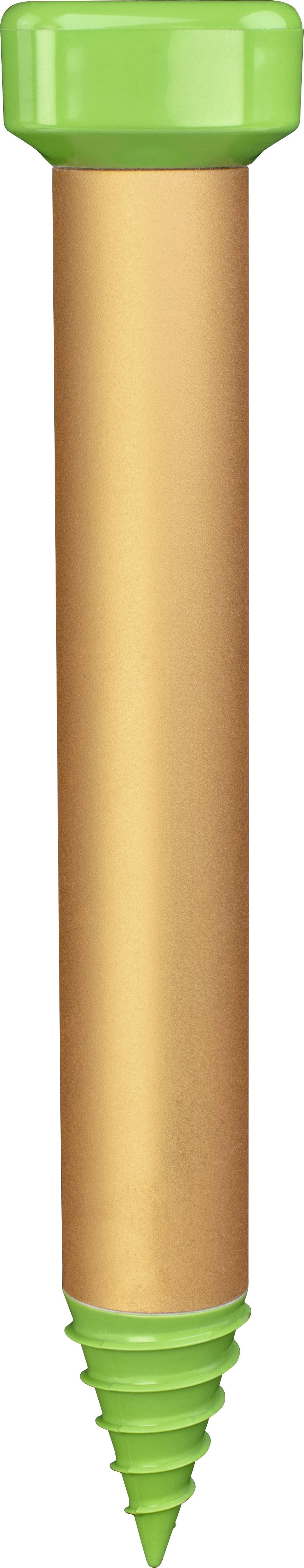 A green, spiral-shaped plastic and metal peg.