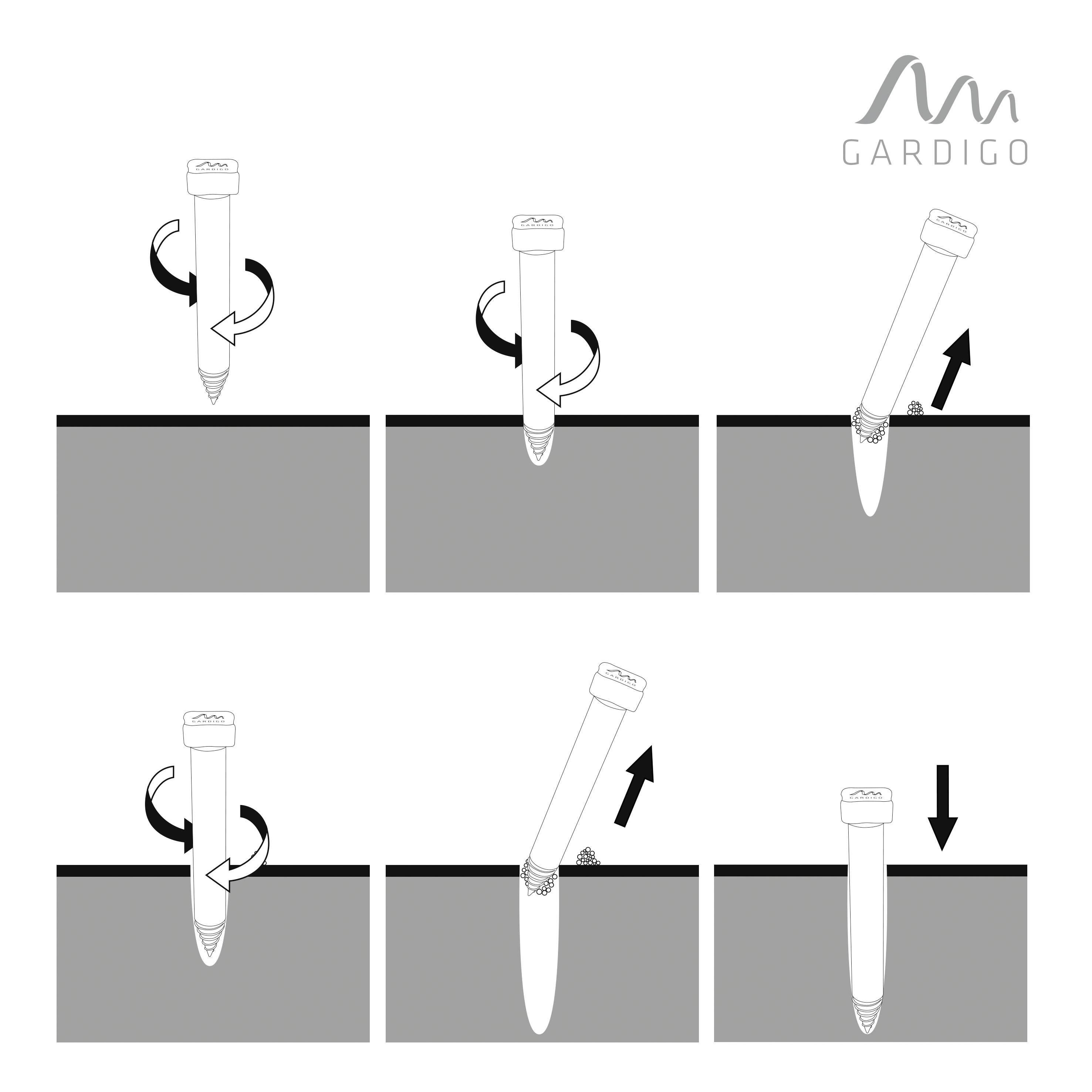 'Illustration shows six steps for hammering in a nail: Turning, Lifting, Increasing angle, Lifting, Inserting and Hammering.'