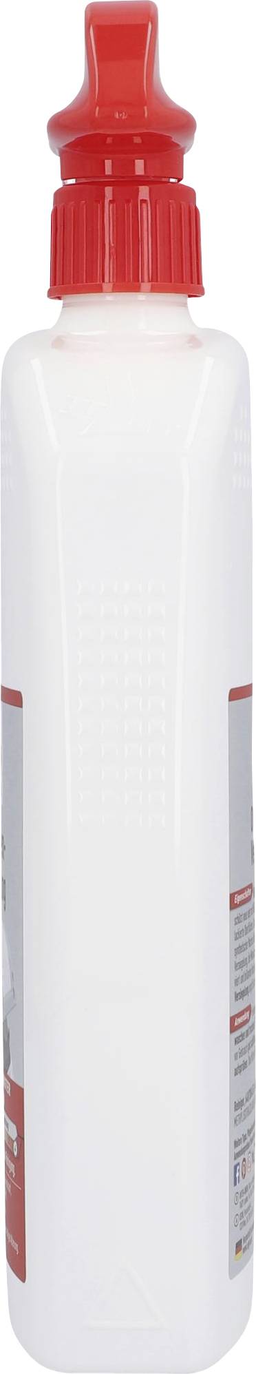 White bottle with red cap, possibly an adhesive or cleaning product.
