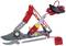Pruning shears with red handles, featuring a spring mechanism and integrated pull cord for easier handling. Ideal for cutting branches.
