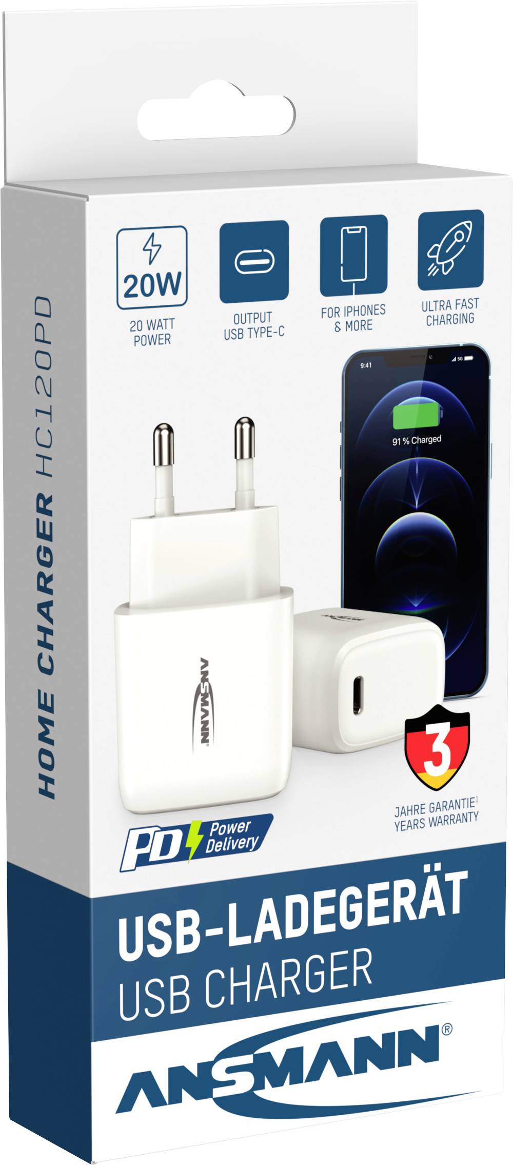 Ansmann Home Charger HC120PD 1001-0116 USB charger Max. output current 3 A 1 x USB-C® socket-12