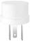 White round plug adapter with two metal pins underneath.