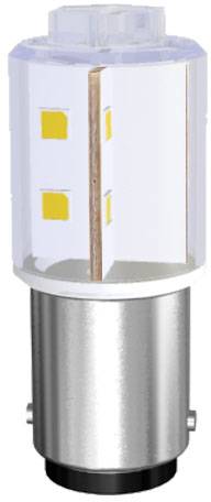 A LED light with a cylindrical housing and multiple rectangular yellow light elements on its side.