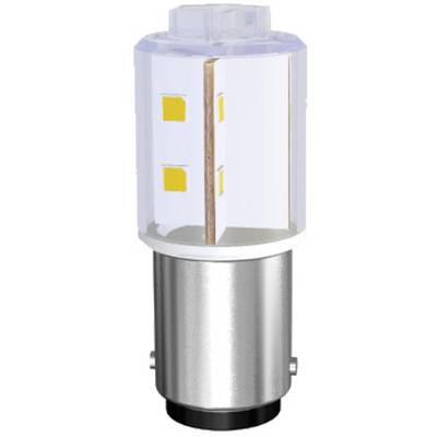 A LED light bulb with a metal base and multiple yellow diodes on a transparent casing; suitable for automotive lighting.