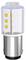 LED lamp with a cylindrical design, multiple yellow light-emitting diodes, transparent casing, and metallic base.
