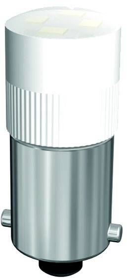 Metallic device with a ridged, white upper section and a smooth, silver lower section, potentially a lamp.