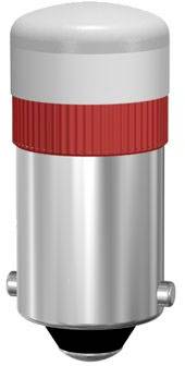 A cylindrical, silver safety warning light with a red stripe in the middle.