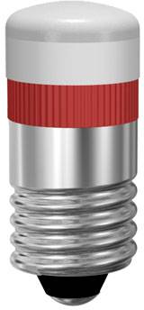 A red and silver threaded light bulb specifically designed for signal installations or display systems.