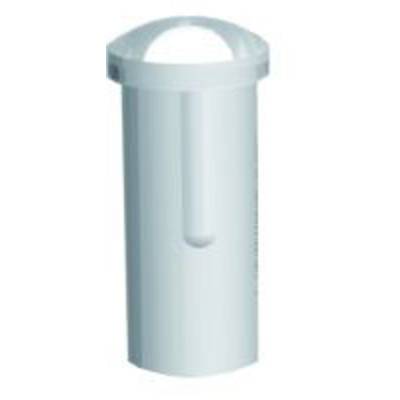 A white, cylindrical container with a transparent, dome-shaped lid. Potential application as a container or dispenser.<br><br>Note: The translation maintains the original description while using British English phrasing and spelling.