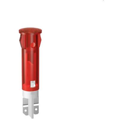 A red indicator light with metal connections, positioned vertically on a white background.