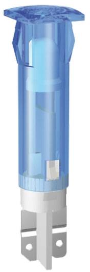 Removable blue electrical fuse pin with two metallic connection tabs at the lower end, insulated plastic body.