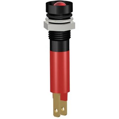 An illustration of a red push-button switch with a black casing and golden terminals, commonly used in electronic devices.