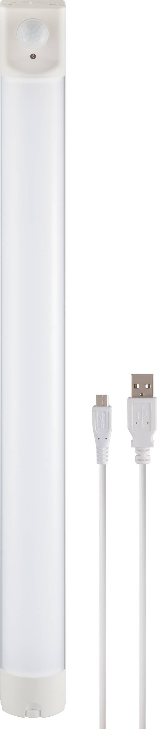 A slender LED light bar with USB connection cable, suitable for office or home lighting.