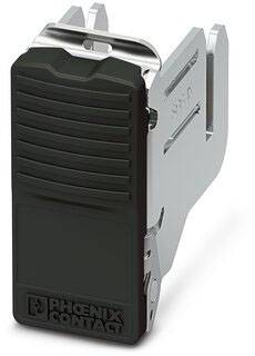 A black connector with metal elements from PHOENIX CONTACT. It is designed for electrical connection systems.