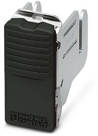 A black toggle lever with a metal clip from Phoenix Contact. The lever has a ribbed surface and the company logo is visible.